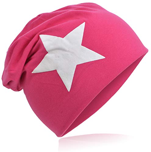 Miobo Jersey Slouch Beanie Long Mütze Unisex Stern Baumwolle Baby Kinder Damen Herren Groß Stern Magenta 54 von Miobo