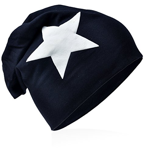 Miobo Jersey Slouch Beanie Long Mütze Unisex Stern Baumwolle Baby Kinder Damen Herren Groß Stern Schwarzblau 48 von Miobo