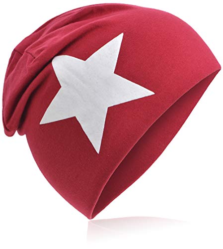 Miobo Jersey Slouch Beanie Long Mütze Unisex Stern Baumwolle Baby Kinder Damen Herren Groß Stern Weinrot 48 von Miobo