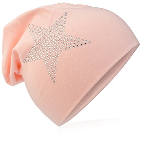 Miobo Kinder Slouch Beanie Mütze,Baumwolle,Strass Stern Lachs 48 von Miobo