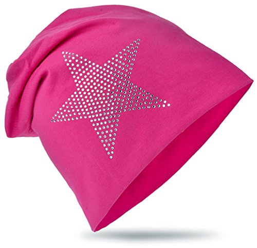 Miobo Kinder Slouch Beanie Mütze,Baumwolle,Strass Stern Magenta 54 von Miobo