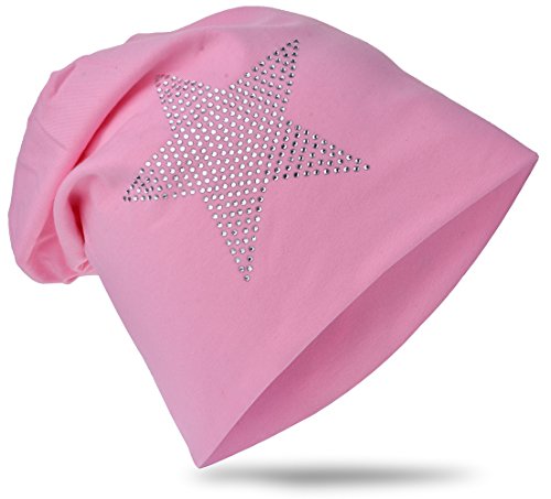 Miobo Kinder Slouch Beanie Mütze,Baumwolle,Strass Stern Rosa 59 von Miobo