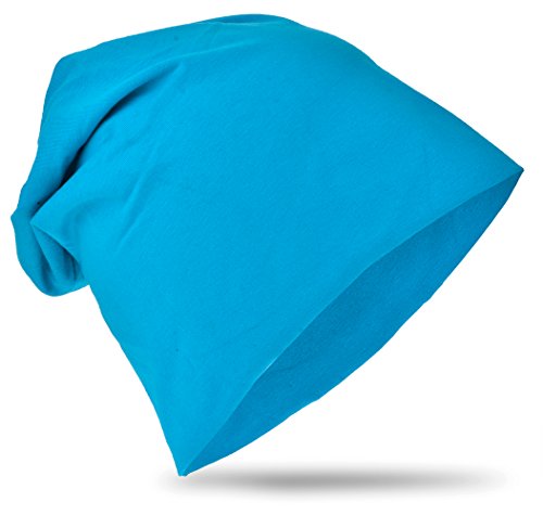 Baby Kinder Jersey Slouch Beanie Long Mütze Unisex Unifarbe Baumwolle Trend ,Farbe Lichtblau; Größe 48-53cm von Miobo