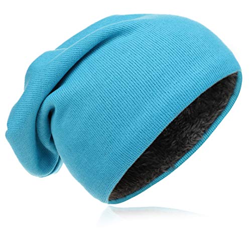 Kinder Jersey Slouch Beanie Long warme Mütze Unisex Unifarbe Trend Winter GBMU-Blau-M von Miobo