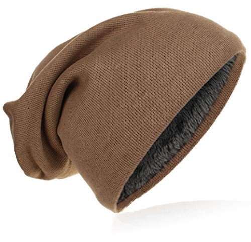 Kinder Jersey Slouch Beanie Long warme Mütze Unisex Unifarbe Trend Winter GBMU-Braun-M von Miobo