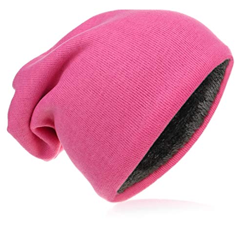 Kinder Jersey Slouch Beanie Long warme Mütze Unisex Unifarbe Winter Trend (56-58cm Kopfumfang, Pink) von Miobo