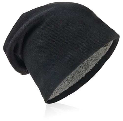 Kinder Jersey Slouch Beanie Long warme Mütze Unisex Unifarbe Winter Trend (56-58cm Kopfumfang, Schwarz) von Miobo