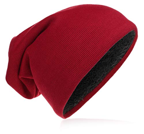 Kinder Jersey Slouch Beanie Long warme Mütze Unisex Unifarbe Winter Trend (56-58cm Kopfumfang, Weinrot) von Miobo