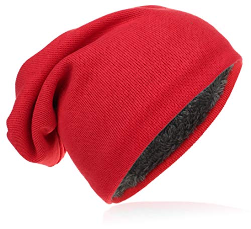 Kinder Jersey Slouch Beanie Long warme Mütze Unisex UnifarbeTrend Winter GBMU-Rot-M von Miobo