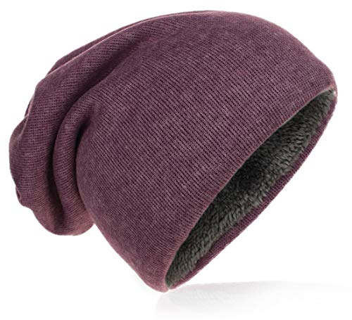 Kinder Jersey Slouch Beanie Long warme Mütze Unisex UnifarbeTrend Winter GBMU-Violett-M von Miobo