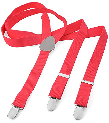 Herren Damen Long Hosenträger Y Form Style 3er Clips elastisch Schmal Unifarbe und Bunt mit verschiedenen Motiv, Rosa (Neonpink),Gr. One Size von Miobo