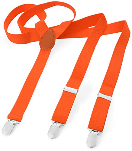 Herren Damen Long Hosenträger Y Form Style 3er Clips elastisch Schmal Unifarbe und Bunt mit verschiedenen Motiv, Orange (Neonorange),Gr. One Size von Miobo