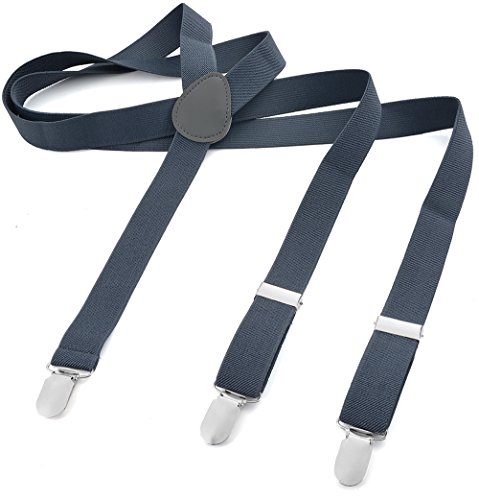 Herren Damen Long Hosenträger Y Form Style 3er Clips elastisch Schmal Unifarbe und Bunt mit verschiedenen Motiv, Grau (Grau),Gr. One Size von Miobo