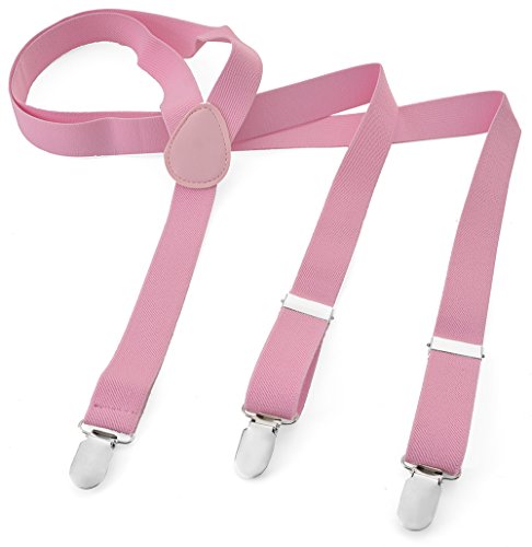 Herren Damen Long Hosenträger Y Form Style 3er Clips elastisch Schmal Unifarbe und Bunt mit verschiedenen Motiv, Rosa (Rosa),Gr. One Size von Miobo