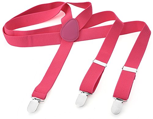 Herren Damen Long Hosenträger Y Form Style 3er Clips elastisch Schmal Unifarbe und Bunt mit verschiedenen Motiv, Rosa (Pink),Gr. One Size von Miobo