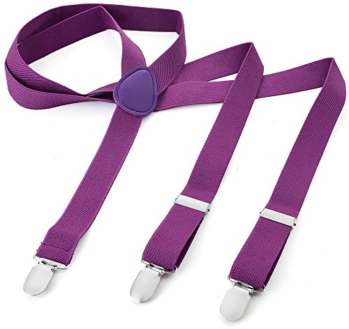 Herren Damen Long Hosenträger Y Form Style 3er Clips elastisch Schmal Unifarbe und Bunt mit verschiedenen Motiv, Violett (Violett),Gr. One Size von Miobo