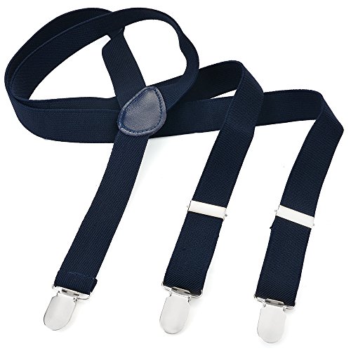 Long Hosenträger Herren Damen Jungen Mädchen Kinder Baby Hosenträger Y Form Style 3er Clips elastisch, Dunkelblau XXL von Miobo