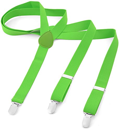 Long Hosenträger Herren Damen Jungen Mädchen Kinder Baby Hosenträger Y Form Style 3er Clips elastisch, Neongrün XXL von Miobo