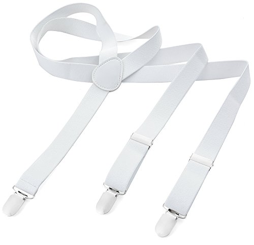 Long Hosenträger Herren Damen Jungen Mädchen Kinder Baby Hosenträger Y Form Style 3er Clips elastisch, Weiß XXL von Miobo