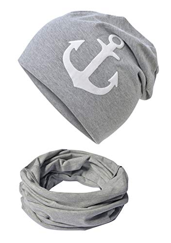 Miobo Beanie Mütze und Schlauchschal Set für Damen, Kinder und Baby, in vielen Farben, aus Baumwolle, Unisex Slouch von Miobo