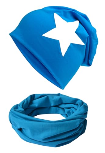 Miobo Beanie Mütze und Schlauchschal Set für Damen, Kinder und Baby, in vielen Farben, aus Baumwolle, Unisex Slouch von Miobo