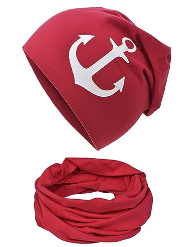 Miobo Beanie Mütze und Schlauchschal Set für Damen, Kinder und Baby, in vielen Farben, aus Baumwolle, Unisex Slouch von Miobo