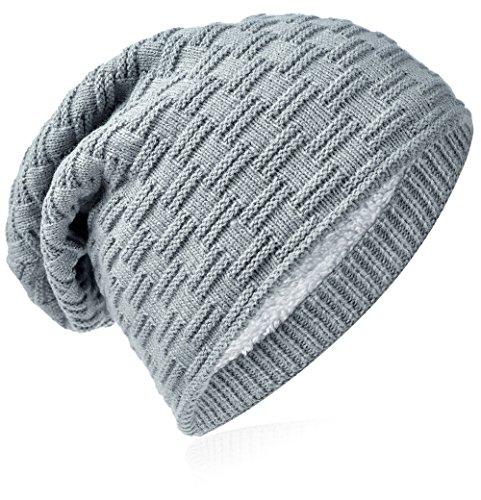 Miobo Beanie mit Innenfutter - warme Feinstrick-Mütze mit Flechtgitter Muster - sehr weich gefütterte Winter-Mütze für Damen & Herren (Flecht-Grau) von Miobo