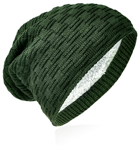 Miobo Beanie mit Innenfutter - warme Feinstrick-Mütze mit Flechtgitter Muster - sehr weich gefütterte Winter-Mütze für Damen & Herren (Flecht-Grün) von Miobo