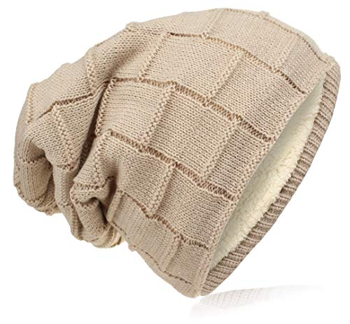 Miobo Beanie mit Innenfutter - warme Feinstrick-Mütze mit Flechtgitter Muster - sehr weich gefütterte Winter-Mütze für Damen & Herren - Beige von Miobo