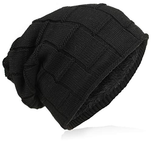 Miobo Beanie mit Innenfutter - warme Feinstrick-Mütze mit Flechtgitter Muster - sehr weich gefütterte Winter-Mütze für Damen & Herren - Schwarz von Miobo