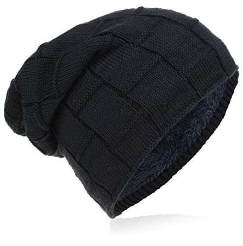 Miobo Beanie mit Innenfutter - warme Feinstrick-Mütze mit Flechtgitter Muster - sehr weich gefütterte Winter-Mütze für Damen & Herren - Schwarzblau von Miobo