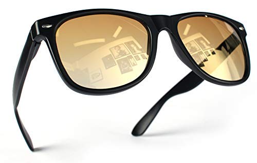 Miobo Retro Sonnenbrille, verspiegelt, Nerd-Design, Unisex, Club-Stil, UV400 (L, Schwarz Gold) von Miobo