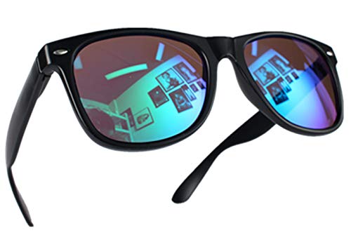 Miobo Retro Sonnenbrille, verspiegelt, Nerd-Design, Unisex, Club-Stil, UV400 (XS, Schwarz Karibikblau) von Miobo