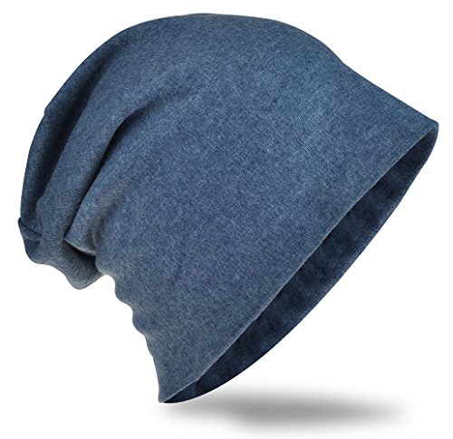 Miobo Jersey Slouch Beanie Unisex Herren Damen Mütze Trend Dunkelblau-L von Miobo
