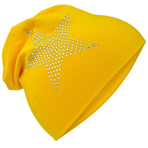 Miobo Kinder Slouch Beanie Mütze,Baumwolle,Strass Stern Gelb 48 von Miobo