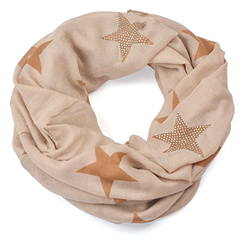 Miobo leichter breiter Stern Loopschal Snood Schlauchschal Rundschal in vielen schönen Farben (One size, Strass-Beige) von Miobo