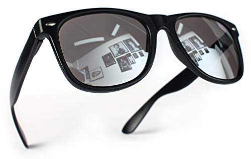 Miobo Retro Sonnenbrille, verspiegelt, Nerd-Design, Unisex, Club-Stil, UV400, XS, Schwarz Silber von Miobo