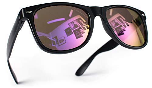 Miobo Retro Sonnenbrille, verspiegelt, Nerd-Design, Unisex, Club-Stil, UV400 (XS, Schwarz Lila) von Miobo