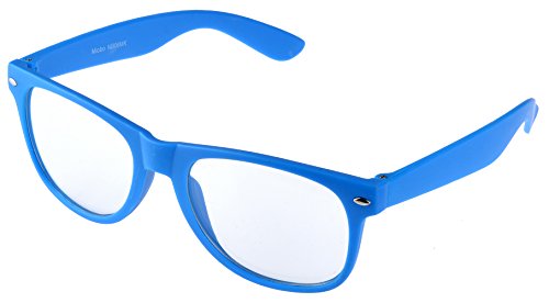 Miobo Sonnenbrillen Party Brillen 1980 style Retro Atzen Nerdbrille Hornbrille Sonnenbrille oder Klarglas Schwarz (Lichtblau Klarglas) von Miobo