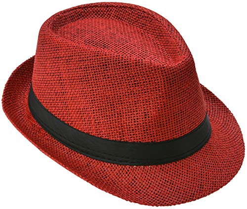 Miobo Strohhut, Panamahut Fedorahut,Trilby-Design,Sonnenschutz 56-Strohhut-Rot von Miobo