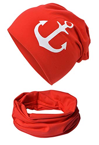 Miobo Weiss Anker Baby Kinder Jersey Slouch Beanie Long Mütze mit Anker Unisex Baumwolle Trend Babybeanie-WeissAnker-Rot-43 von Miobo