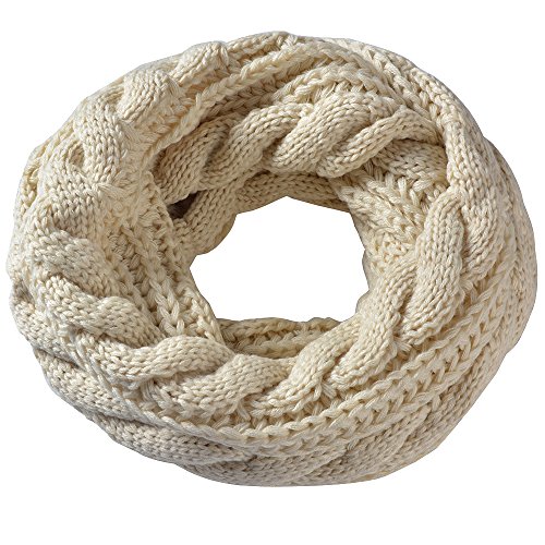 Miobo Zopfmuster Stricken Loopschal Wolle warmen Winter Dicke Schal Schleife Kreis Schal Gestrickte Rundschal Schlauchschal (Beige) von Miobo