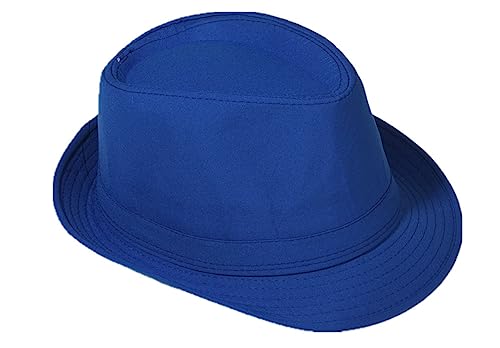 Strohhut Panama Fedora Trilby Gangster Hut Sonnenhut mit Stoffband Farbe:-Marine Gr:-58 von Miobo