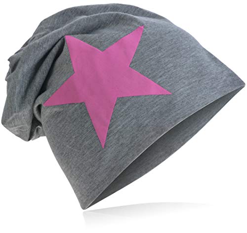 Miobo Jersey Slouch Beanie mit Stern Style, Herren Damen,Einheitsgröße,PinkStern-Dunkelgrau von Miobo