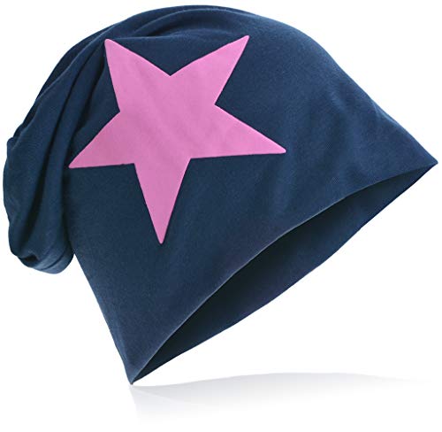 Miobo Jersey Slouch Beanie mit Stern Style, Herren Damen,Einheitsgröße,Pinkstern-Dunkelblau von Miobo