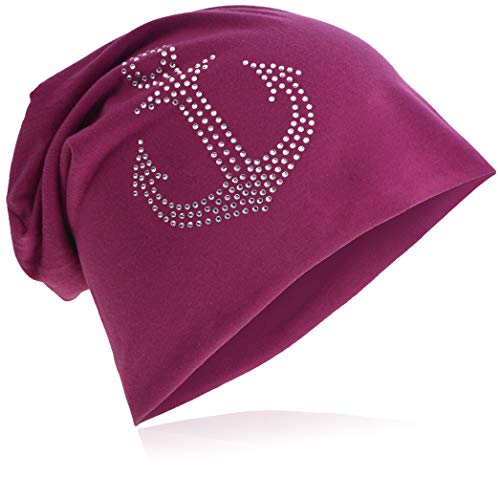 Miobo Jersey Slouch Beanie mit Anker Style, Herren Damen,Einheitsgröße,strassAnker Orchidee von Miobo