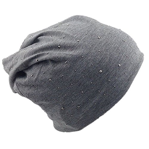 Miobo Jersey Slouch Beanie Long Mütze mit Edler Strass-Nieten Applikation Unisex Unifarbe Herren Damen Trend, Dunkelgrau, Einheitsgröße von Miobo