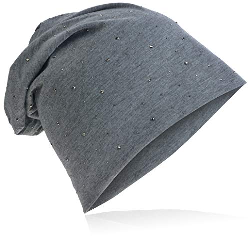 Miobo Jersey Slouch Beanie Long Mütze mit Edler Strass-Nieten Applikation Unisex Unifarbe Herren Damen Trend, Dunkelgrau, Einheitsgröße von Miobo