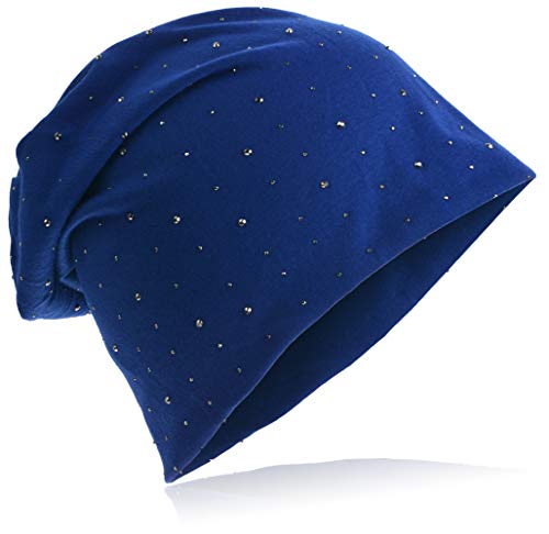 Miobo Jersey Slouch Beanie Long Mütze mit edler Strass Nieten Applikation Unisex Unifarbe Herren Damen Trend,Marine von Miobo