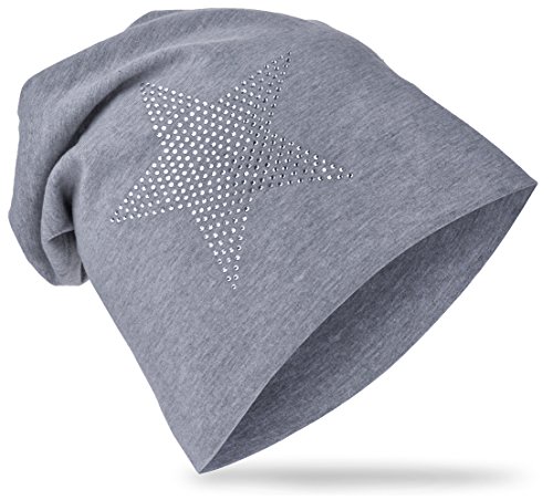 Miobo Kinder Slouch Beanie Mütze,Baumwolle,Strass Stern Grau 48 von Miobo